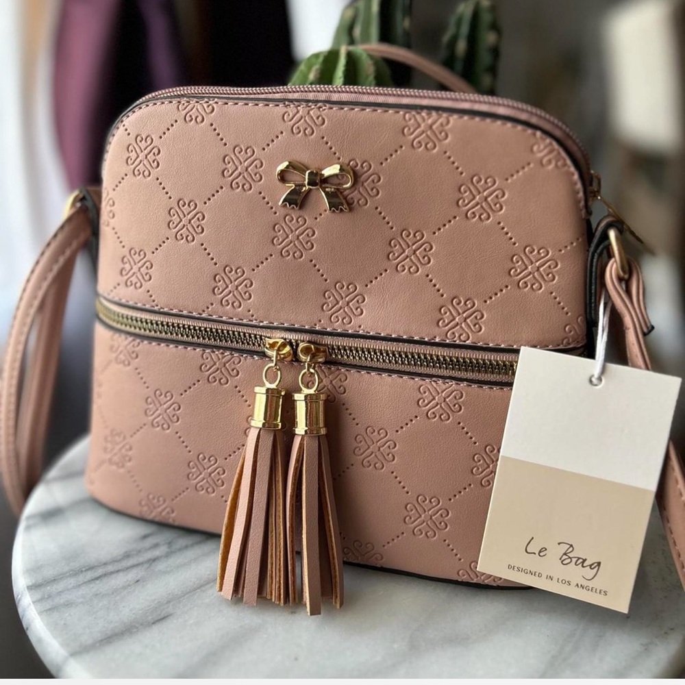 Women's Blush Pink Crossbody Bag with Tassel